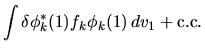 $\displaystyle \int \delta\phi^*_k(1) f_k \phi_k(1) \, dv_1 + {\rm c.c.}$